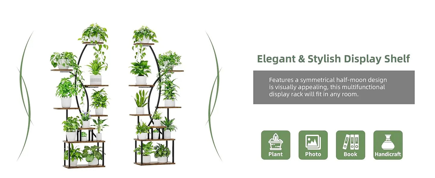 8-Tier Indoor Plant Stand with Grow Lights – Tall Metal Shelf for Corners & Living Rooms, Space-Saving Display Rack for Multiple Plants