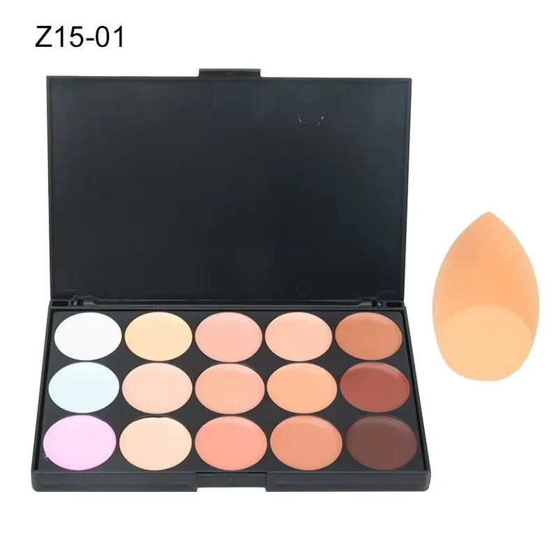 2pcs 15-color Professional Concealer with Brush,Face Makeup and Contouring Dark Circles Acne Mark Brightening Waterproof Sweat
