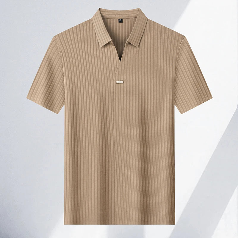 Men’s Breathable Ice Silk Stripe Polo Shirt – Summer Casual