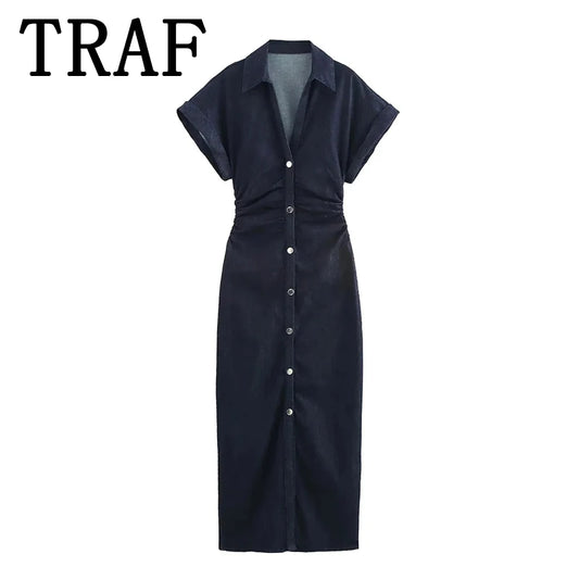 Women’s Denim Midi Dress – Casual A-Line Summer Look