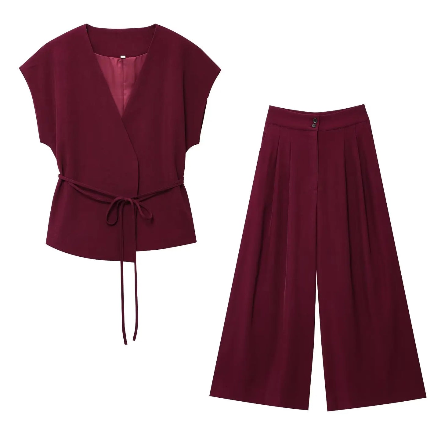 Women’s V-Neck Sleeveless Trouser Set – Summer Chic