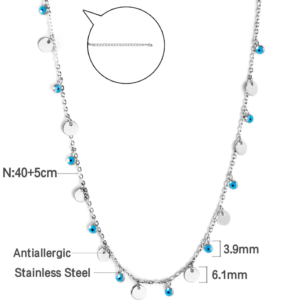 Blue Evil Eye Coin Pendant Necklace – Stainless Steel