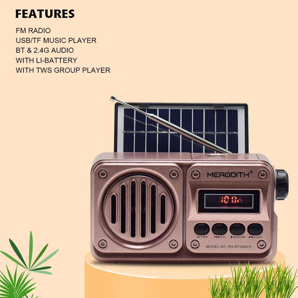 MD-499 Solar Bluetooth Speaker with FM Radio & USB MP3 – Emergency Power Bank