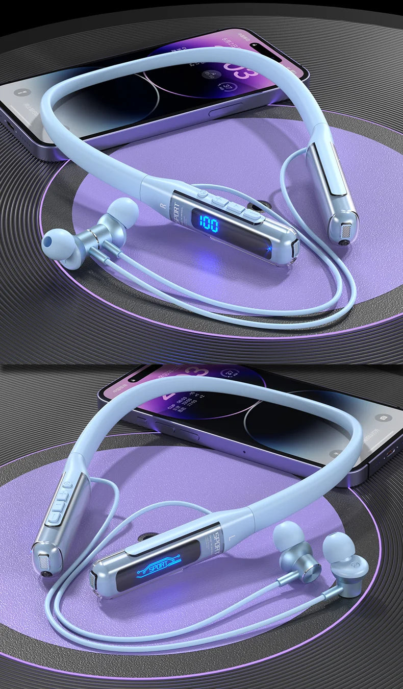 EARDECO Bluetooth 5.3 Neckband Headphones – 80H Battery, Stereo Bass, Mic