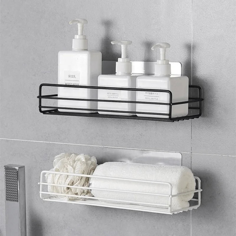 Rustproof Adhesive Shower Caddy with Hooks – No-Drill Bathroom Organizer