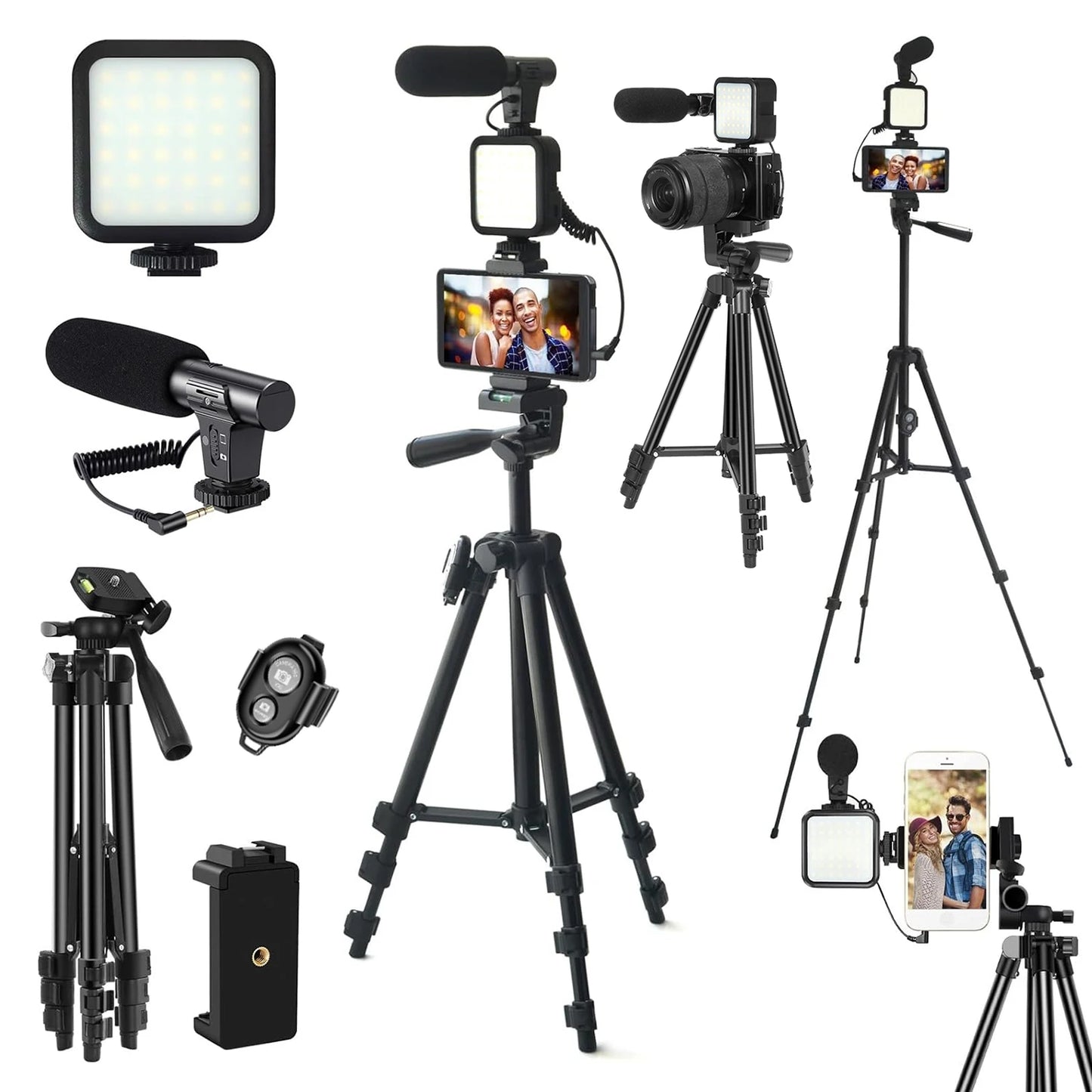 MAMEN Vlogging Kit with Tripod, LED Light & Mic – Portable 48" Setup for Phone Videos & Live Streaming