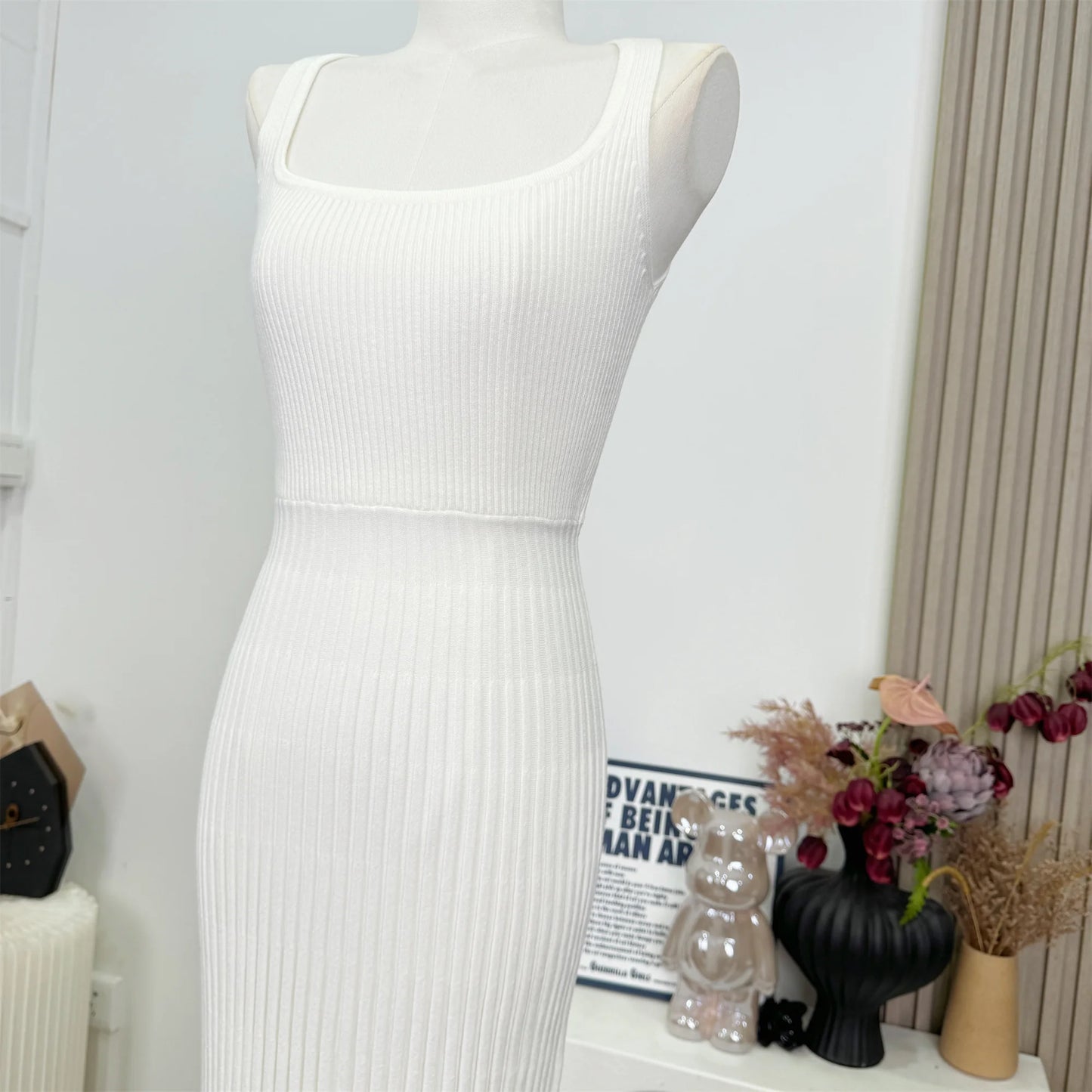 White Sleeveless Knit Midi Dress – Summer Party Style