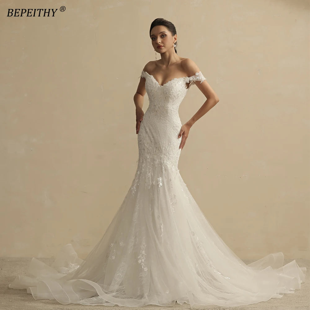 BEPEITHY Customized Glitter Wedding Dresses For Women 2025 Bride Romantic Lace Sleeveless Boho Bridal Gown Robe De Soiree New