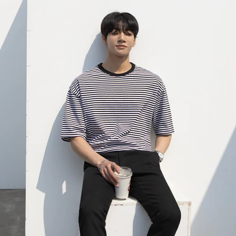 Y2K Men’s Striped Oversized T-Shirt – Summer Casual Loose Fit