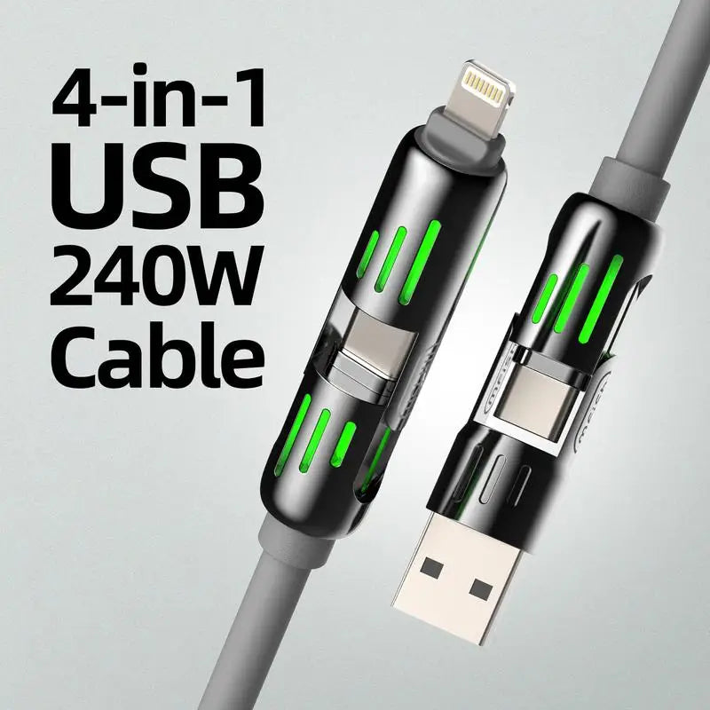 4-in-1 Fast Charging Cable 240W – USB-C, Lightning, USB-A
