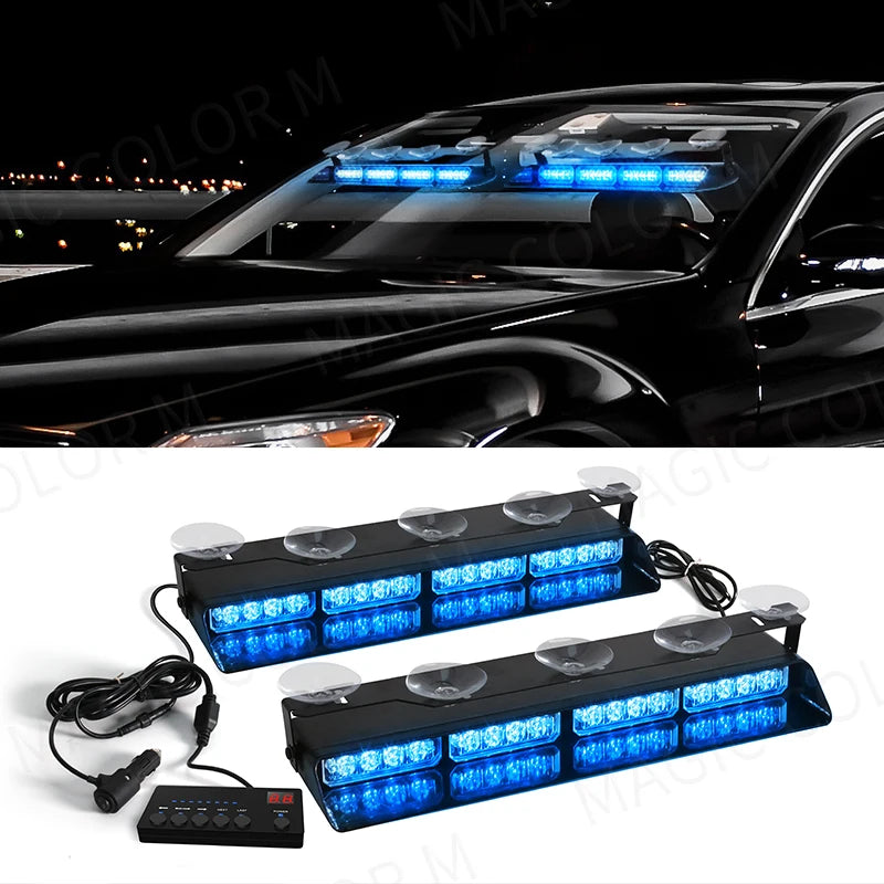32 LED Car Front Windshield Safety Warning Light 2 In1 For Police Vehicles Interior Strobe Emergency Signal Lamp Suction Cup 12V