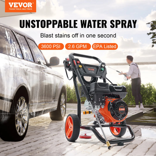 SucceBuy Gas Pressure Washer 3600 PSI 2.6 GPM Gas Powered Pressure Washer with Copper Pump Spray Gun and Extension Wand 5Nozzles