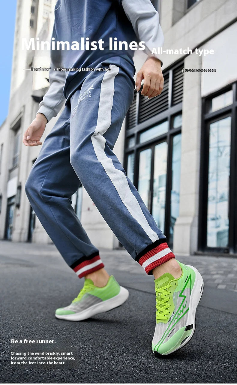 Real carbonboard racing running shoes couple's ultra-light cushioning sneakers men's thin mesh walking shoes