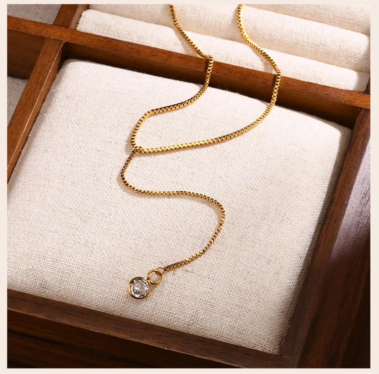 Gold Lariat Y Necklace for Women – Dainty CZ Drop Chain