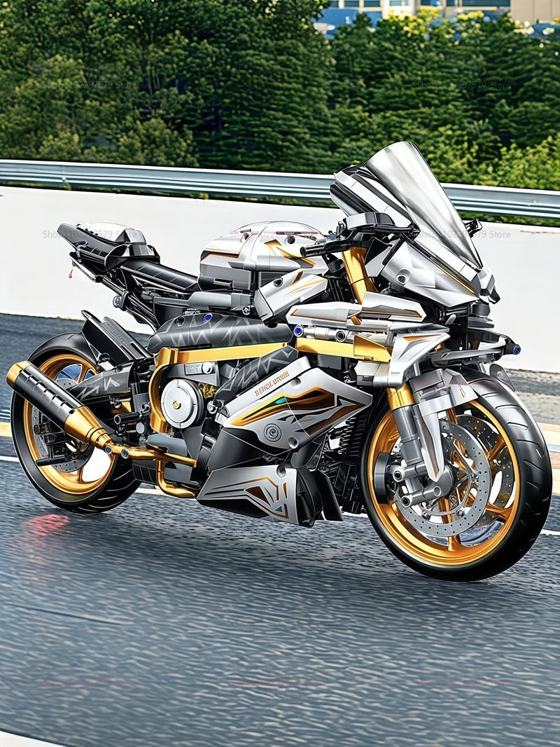 2000PCS+ 1:5 MOC Technical Platinum Motorcycle Model Building Blocks Racing Motorcycle Display Set for Kid Adults Birthday Gift