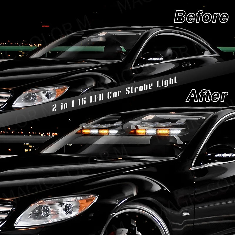 32 LED Car Front Windshield Safety Warning Light 2 In1 For Police Vehicles Interior Strobe Emergency Signal Lamp Suction Cup 12V