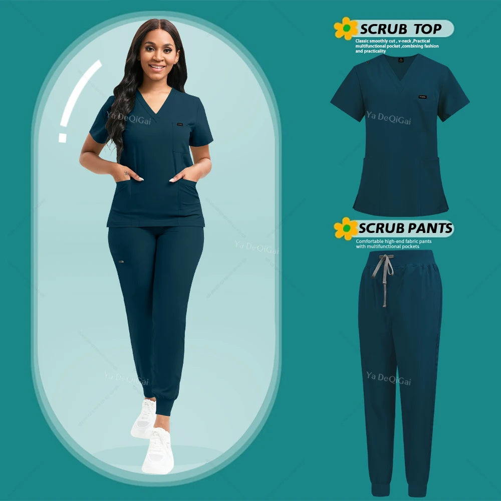 Women's Stretch Scrub Set – V-Neck Top & Jogger Pants