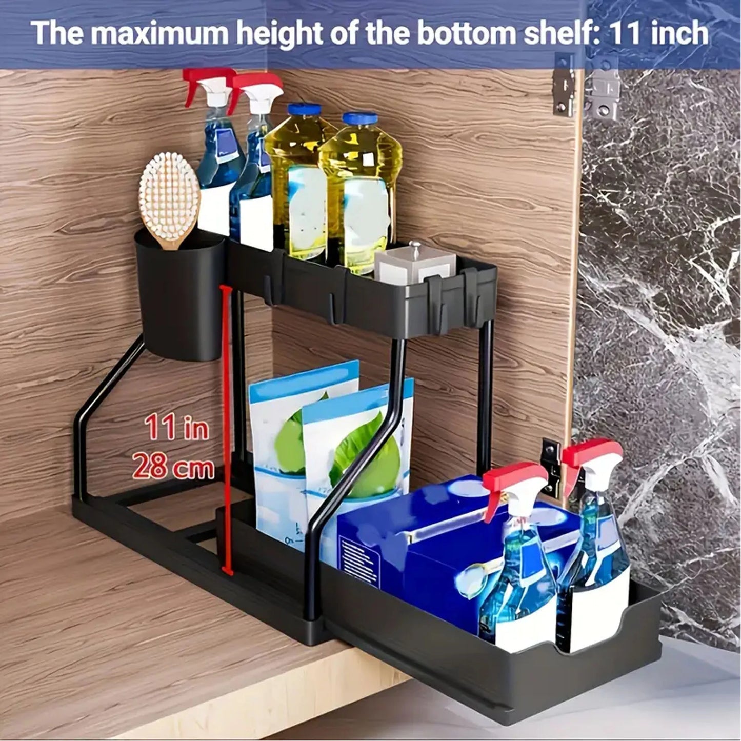 2-Tier Pull-Out Under Sink Organizer for Kitchen & Bathroom