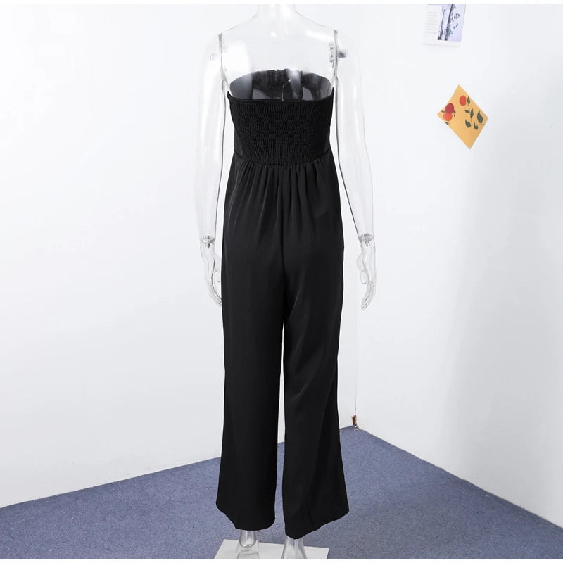 Backless Off-Shoulder Jumpsuit – Wide-Leg High Waist Summer Romper for Women