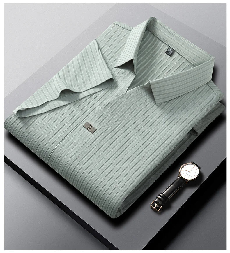 Men’s Breathable Ice Silk Stripe Polo Shirt – Summer Casual