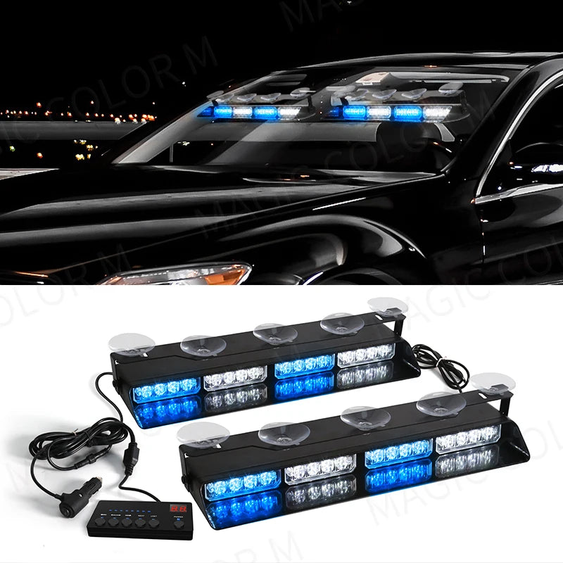 32 LED Car Front Windshield Safety Warning Light 2 In1 For Police Vehicles Interior Strobe Emergency Signal Lamp Suction Cup 12V