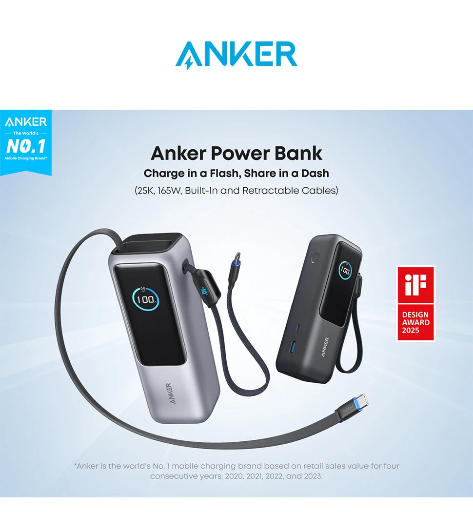 Anker 25000mAh Laptop Power Bank with 3x 100W USB-C Ports