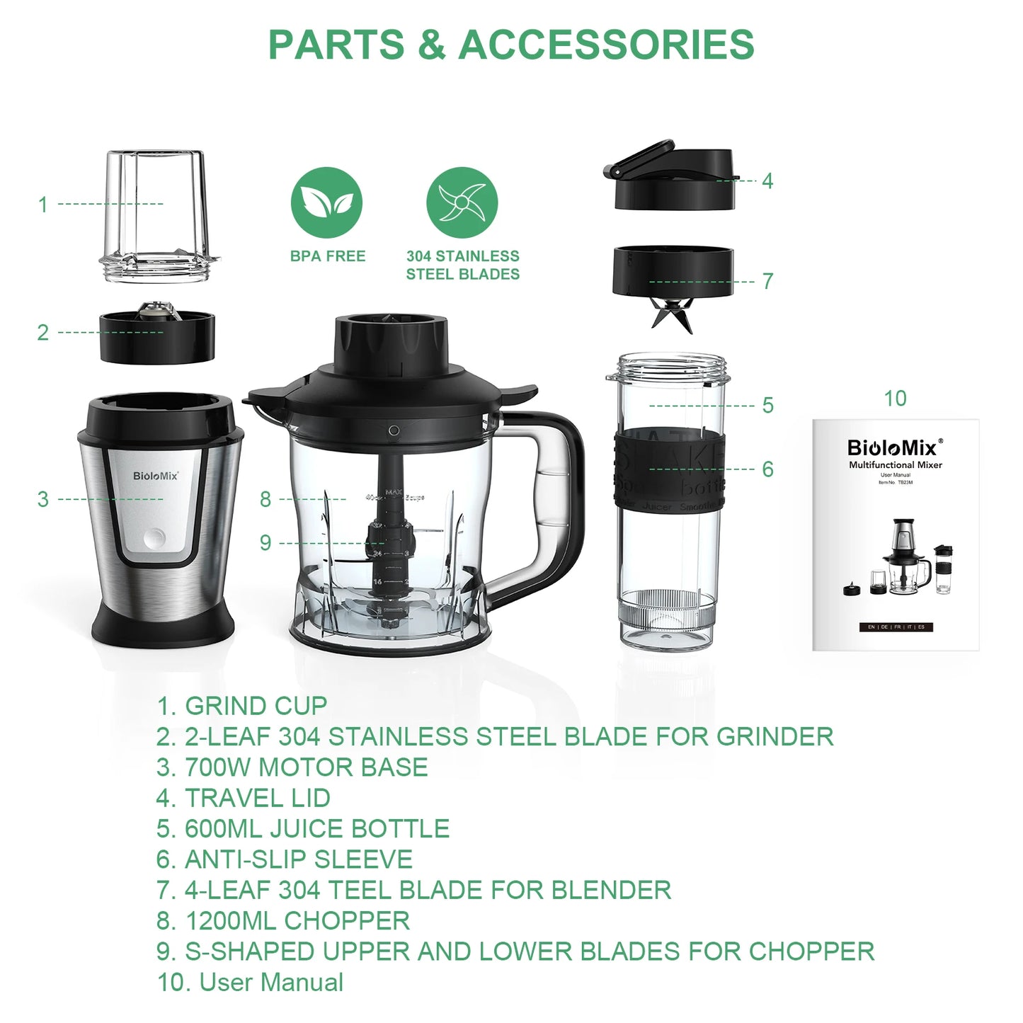 BioloMix 700W 3-in-1 Juicer & Blender