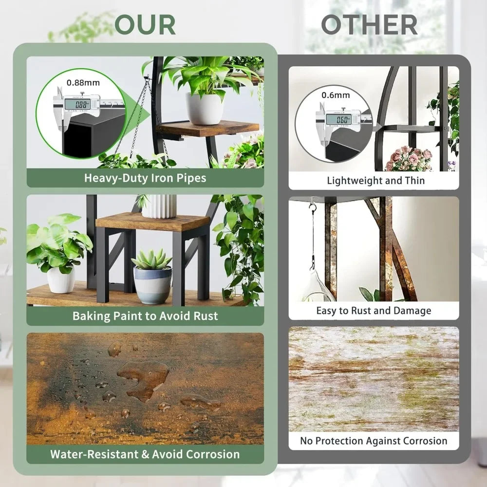 64" Indoor Plant Stand with Grow Lights – 9-Tier Metal Shelf for Multiple Plants & Hanging Pots