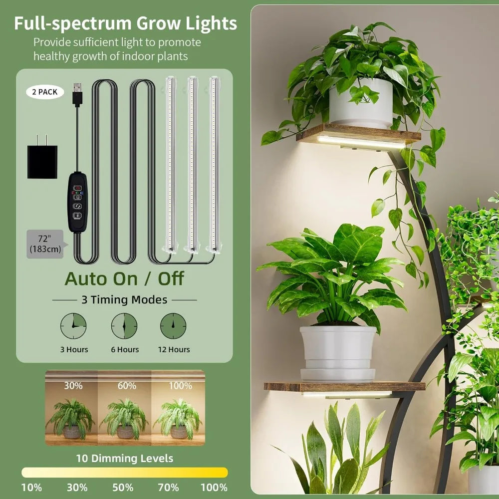 8-Tier Indoor Plant Stand with Grow Lights – Tall Metal Shelf for Corners & Living Rooms, Space-Saving Display Rack for Multiple Plants