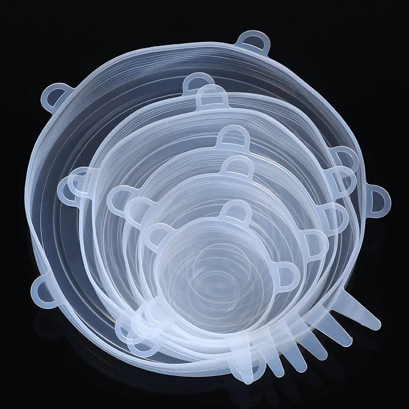 6pcs/set Silicone Covers Adaptable Silicone Lids Silicone Caps for Food Universal Dish Stretch Lids for Cans Kitchen Accessories