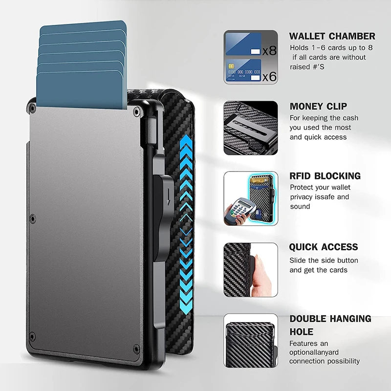 YATBEST Men's Card Bag Ultra-Thin With Wallet Metal Aluminum Box Credit Card Bag RFID Anti-Theft Brush Automatic Pop-Up Wallet