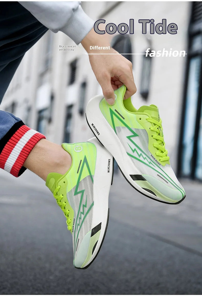 Real carbonboard racing running shoes couple's ultra-light cushioning sneakers men's thin mesh walking shoes