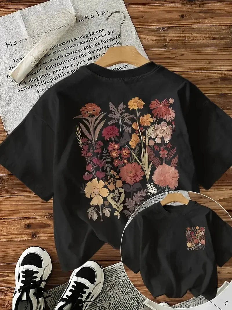 Y2K Flower Print Women’s Graphic Tee – Casual Summer Shirt