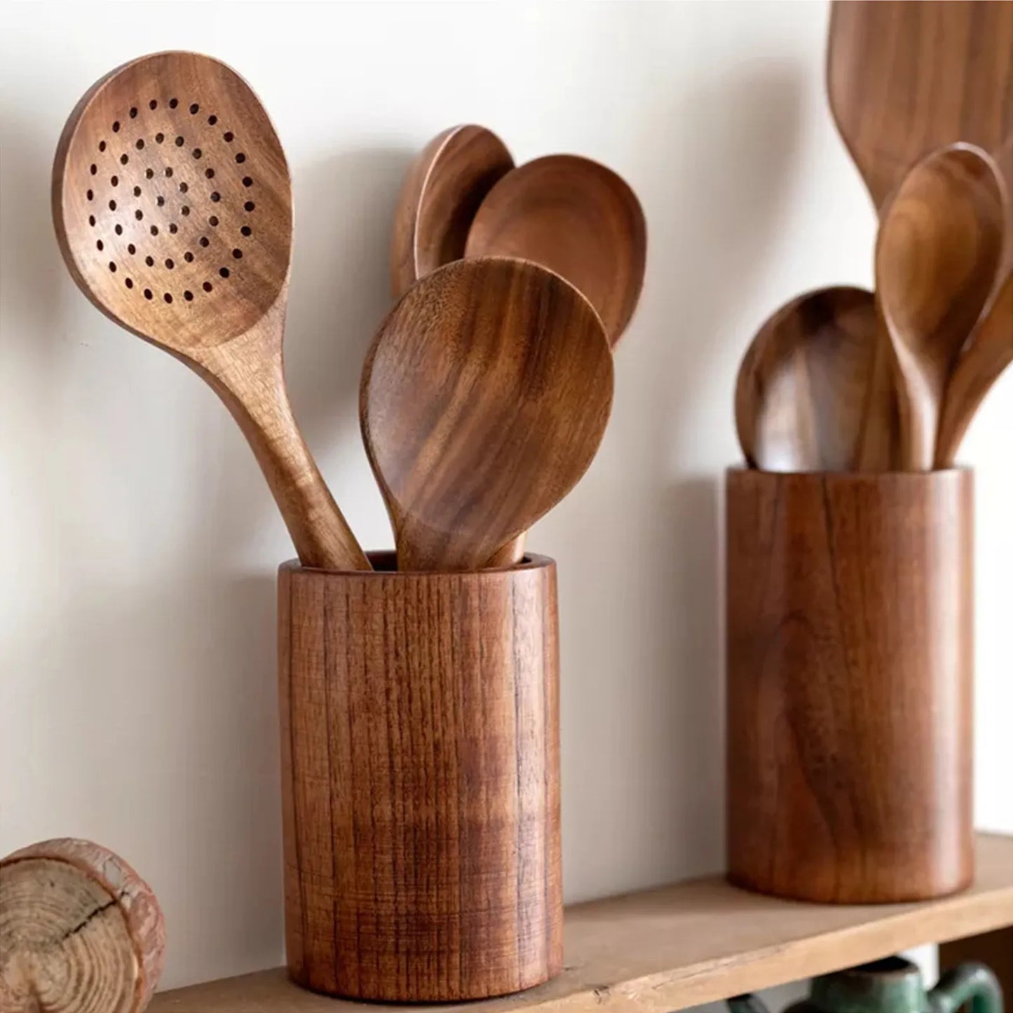 Wooden Kitchenware Cooking Utensils Set Non-stick Cookware Spatula Shovel Natural Teak Wooden Kitchen Cooking Tool Set 2025