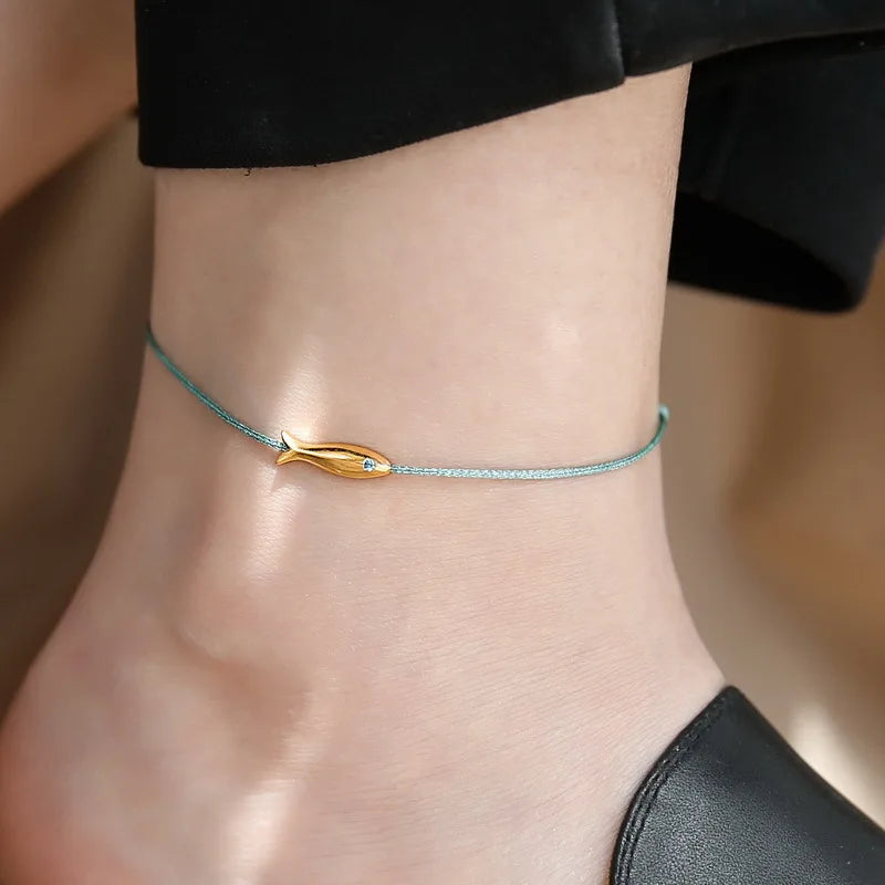 VENTFILLE 925 Sterling Silver Koi Fish Anklet Rope for Women Girl Cute Fashion Summer Jewelry Dropshipping Wholesale