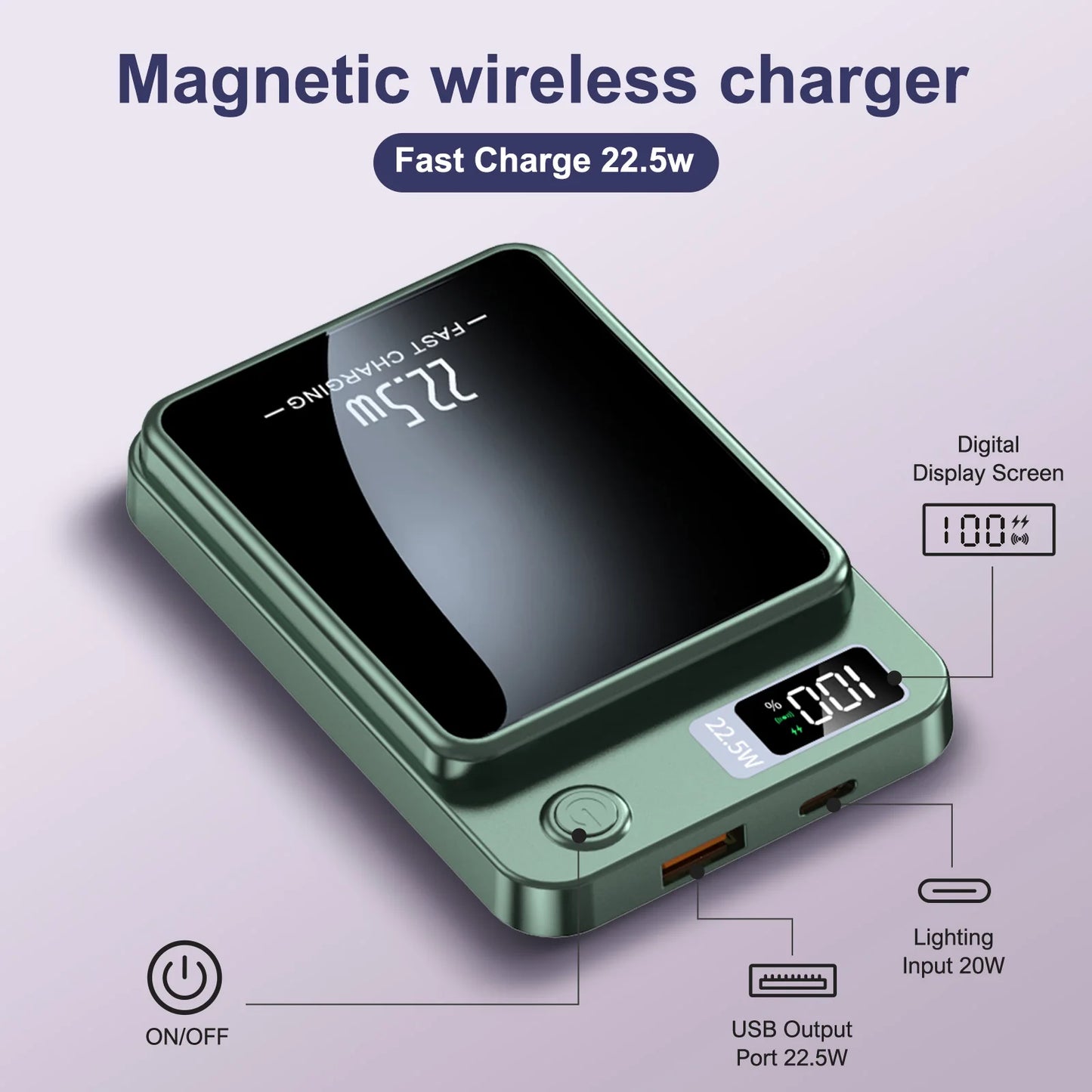 10000mAh Magnetic Wireless Power Bank 22.5W Fast Charger