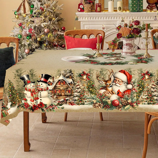 Vintage Christmas Tablecloth Snowman Elk Table Cover Christmas Decorations for Home 2025 Xmas Gifts Navidad Noel New Year 2026