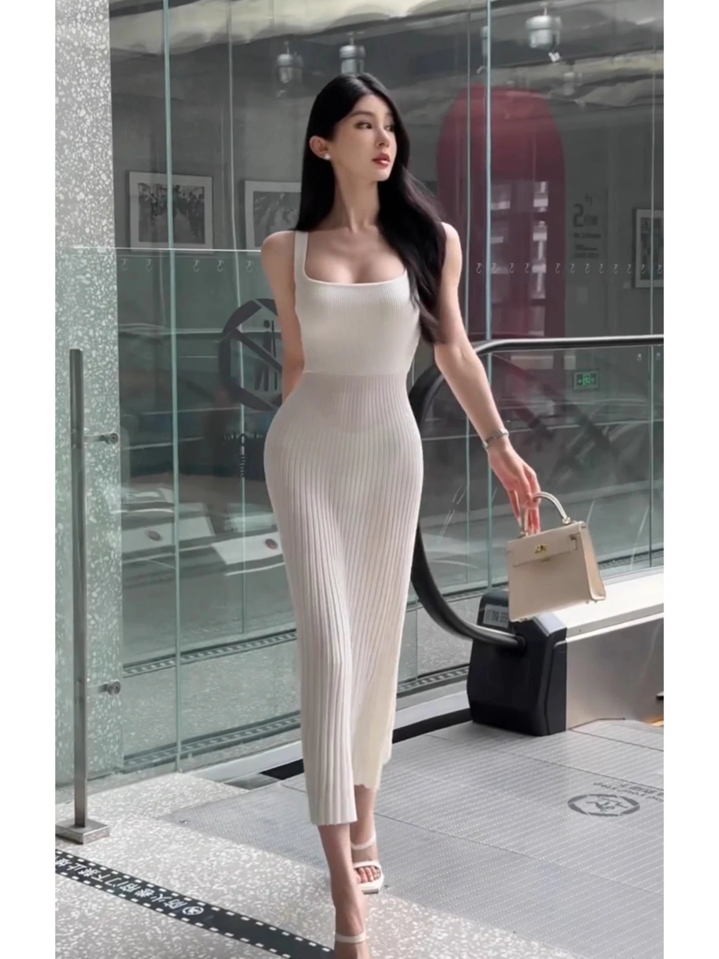 White Sleeveless Knit Midi Dress – Summer Party Style