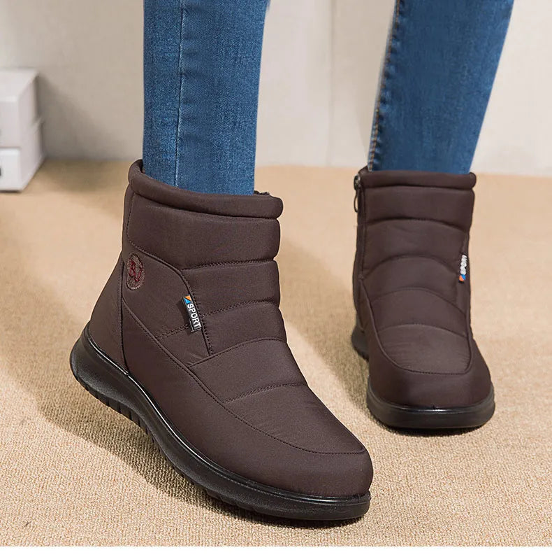 Women's Boots 2025 Winter Shoes For Women Ankle Boots Warm Fur Botas Mujer Waterproof Low Heels Snow Boots Winter Flat Shoes