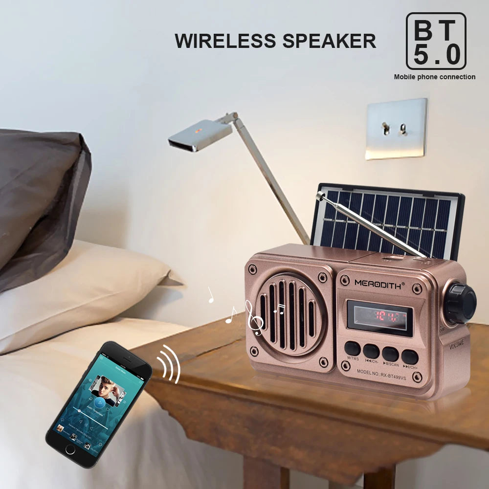 MD-499 Solar Bluetooth Speaker with FM Radio & USB MP3 – Emergency Power Bank