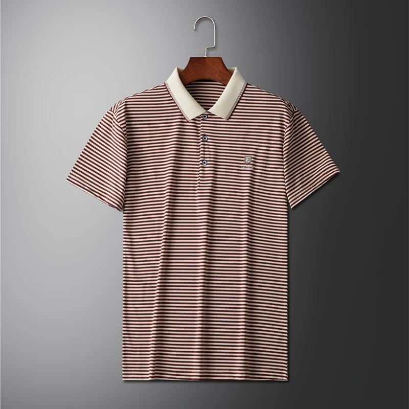 Breathable Cotton Men’s Polo Shirt – Striped Soft Summer Tee 2025