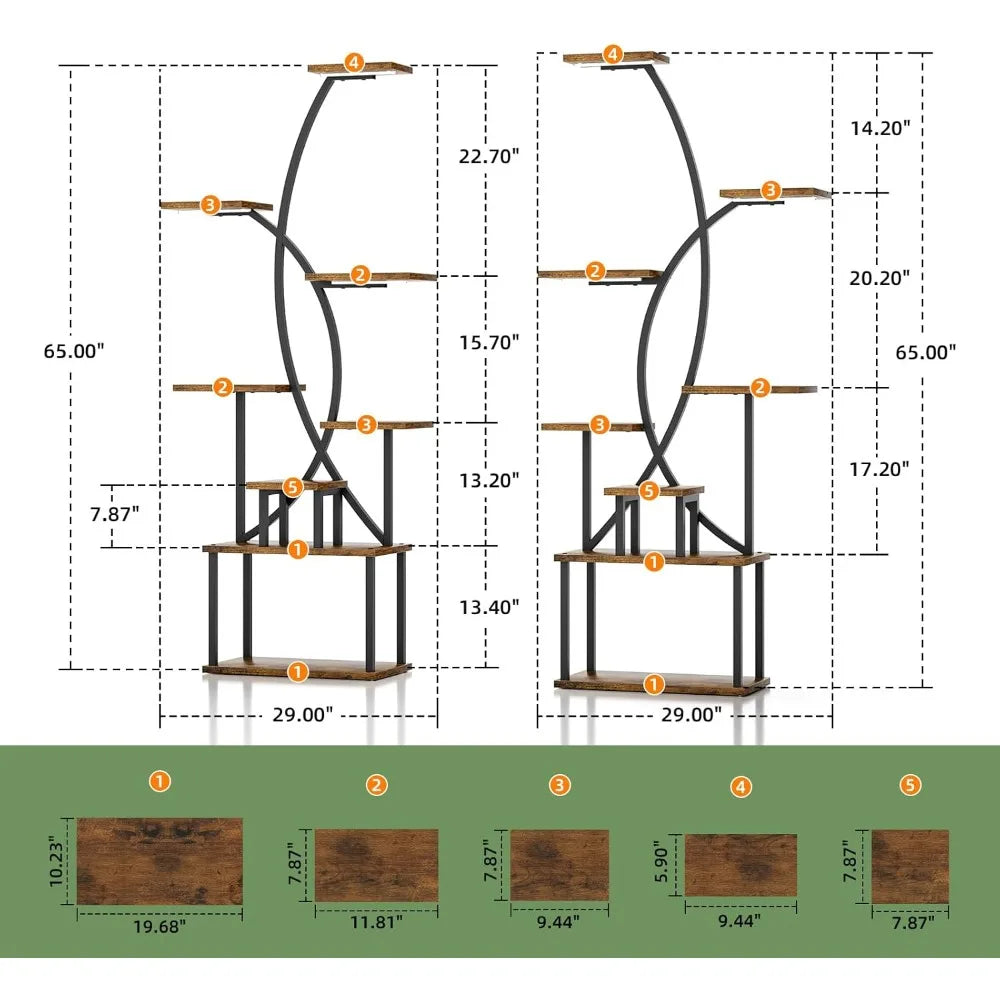 8-Tier Indoor Plant Stand with Grow Lights – Tall Metal Shelf for Corners & Living Rooms, Space-Saving Display Rack for Multiple Plants