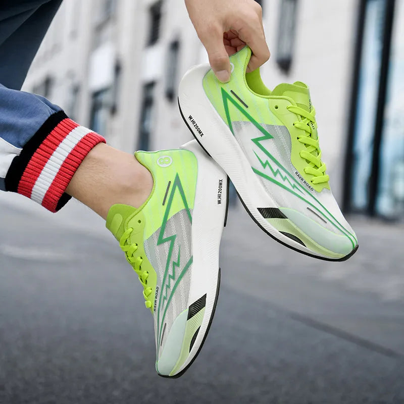Real carbonboard racing running shoes couple's ultra-light cushioning sneakers men's thin mesh walking shoes