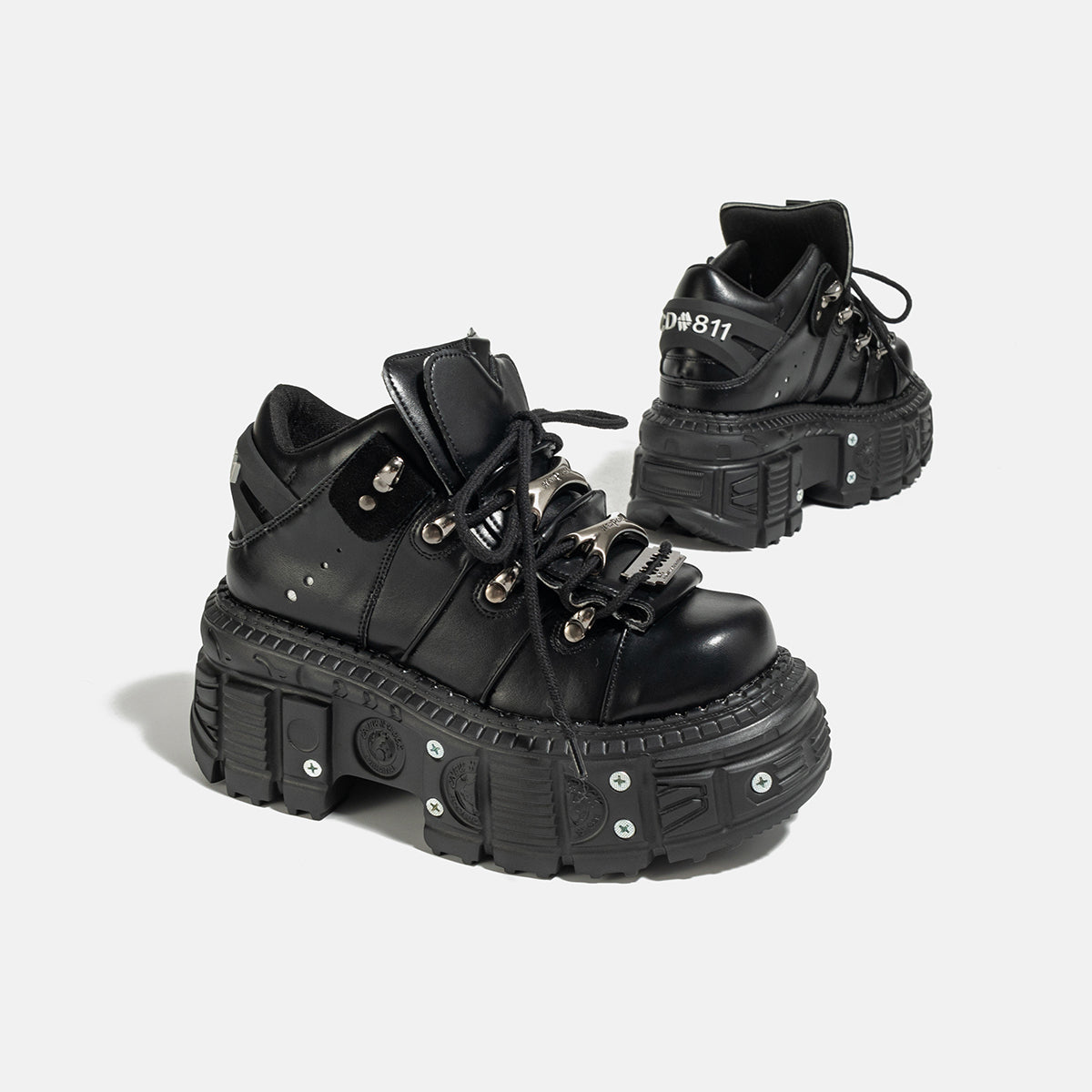 Gothic Dark Platform Thick Bottom Punk Metal Height-Increasing Leather Women's Small Rock Lace-up Rivet Shoes