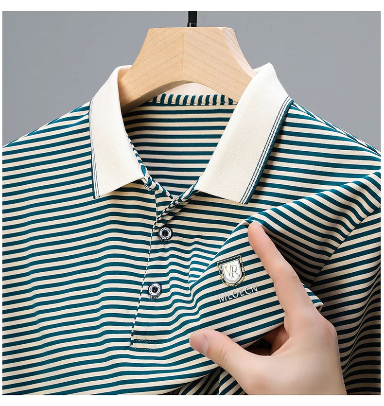 Breathable Cotton Men’s Polo Shirt – Striped Soft Summer Tee 2025