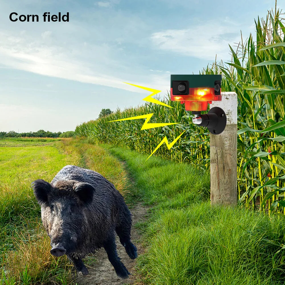 Solar Pigeon Bird Repellent with Flashing Light 1200mAh Beast Repeller 360-degree Induction Alarm IP55 for Wild Boar Rabbit Deer