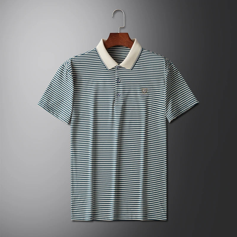 Breathable Cotton Men’s Polo Shirt – Striped Soft Summer Tee 2025