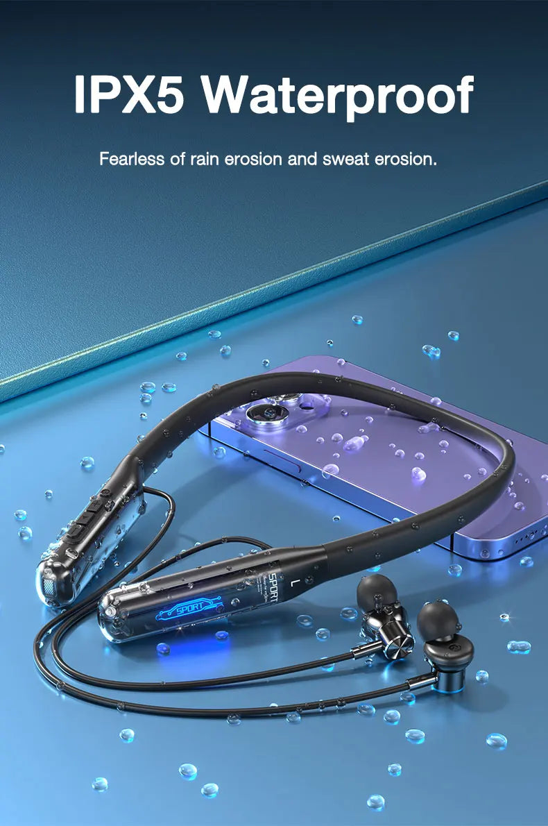 EARDECO Bluetooth 5.3 Neckband Headphones – 80H Battery, Stereo Bass, Mic