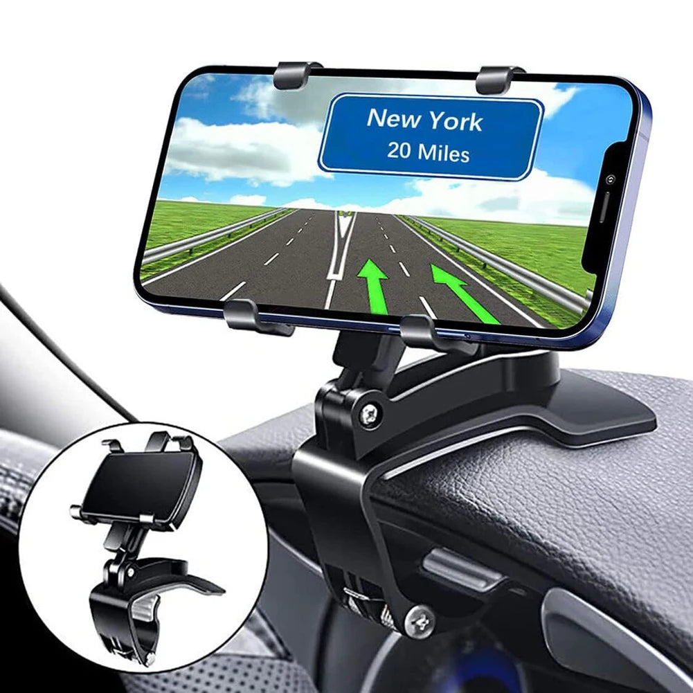 Car Dashboard Support 360 Degree Rotating Car Mobile Phone Mount Foldable Dashboard Adjustable Spring Clip Cell Phone Holder