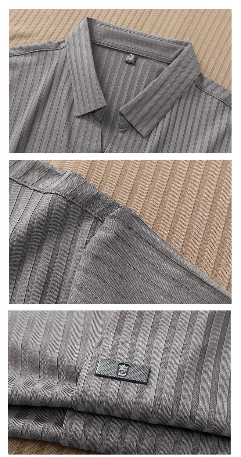 Men’s Breathable Ice Silk Stripe Polo Shirt – Summer Casual